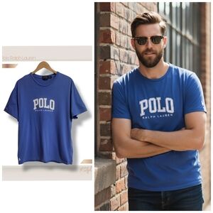 🌿Polo Ralph Lauren Men’s Large Classic Fit Sky Blue Graphic T-Shirt Block Logo